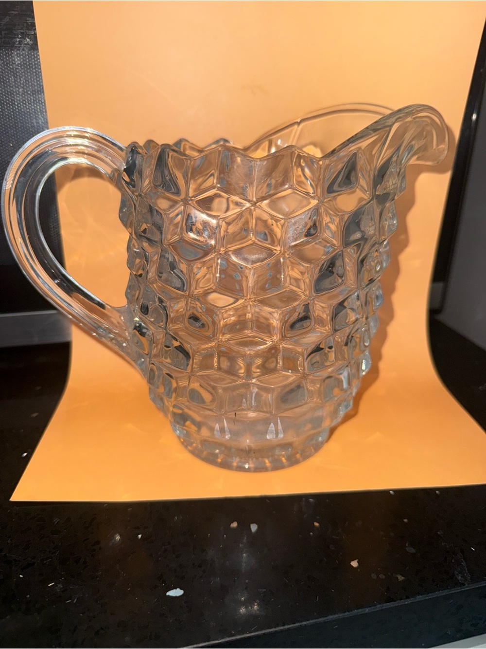 Vintage Fostoria Glass Pitcher -  8” x 5 1/4”